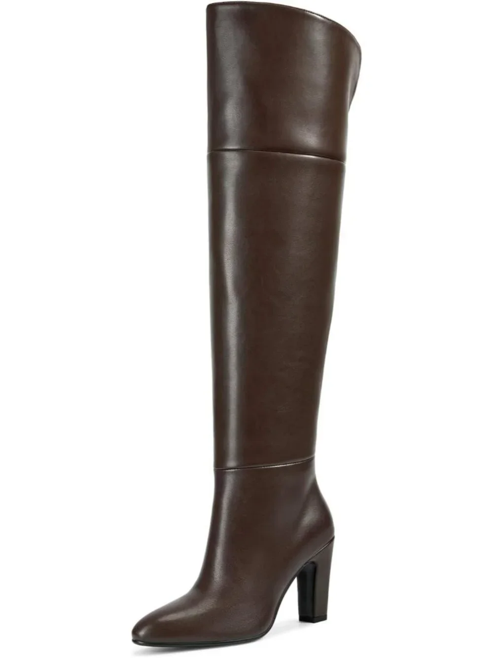 Women's Chocolate Brown Pointed Toe Faux Leather Wide Calf Over The Knee Boots